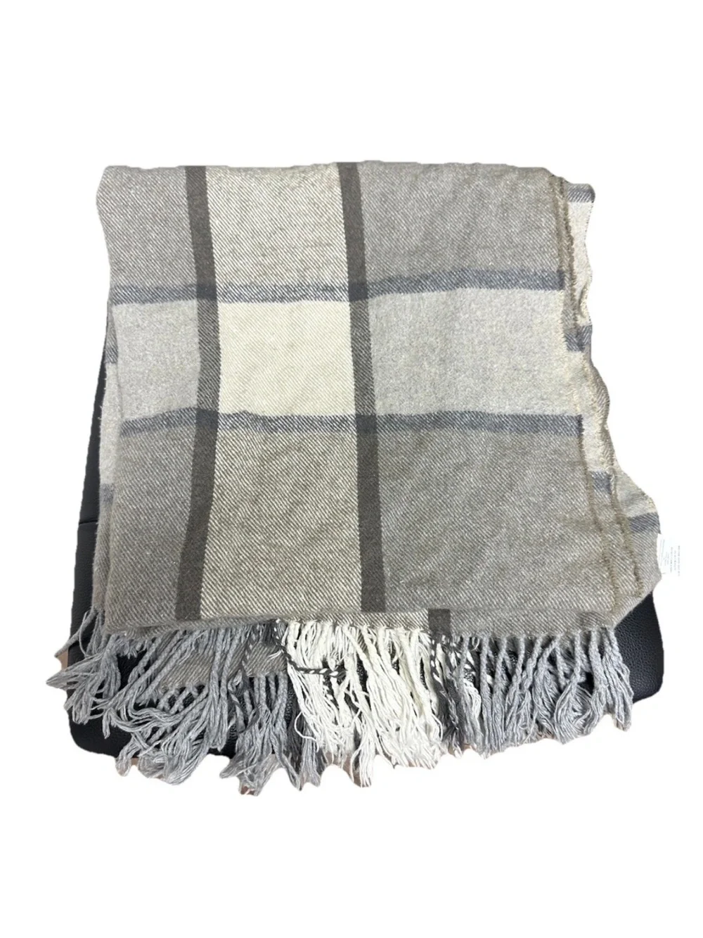 NIDO NOTTE ITALIA Throw Blanket Gray/brown Plaid Fringe